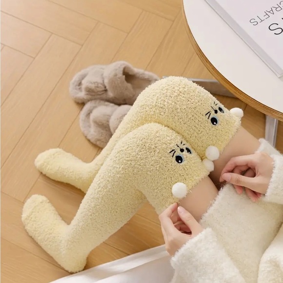 Cartoon Fuzzy High Knee Socks In Yellow - Picture 4 of 6